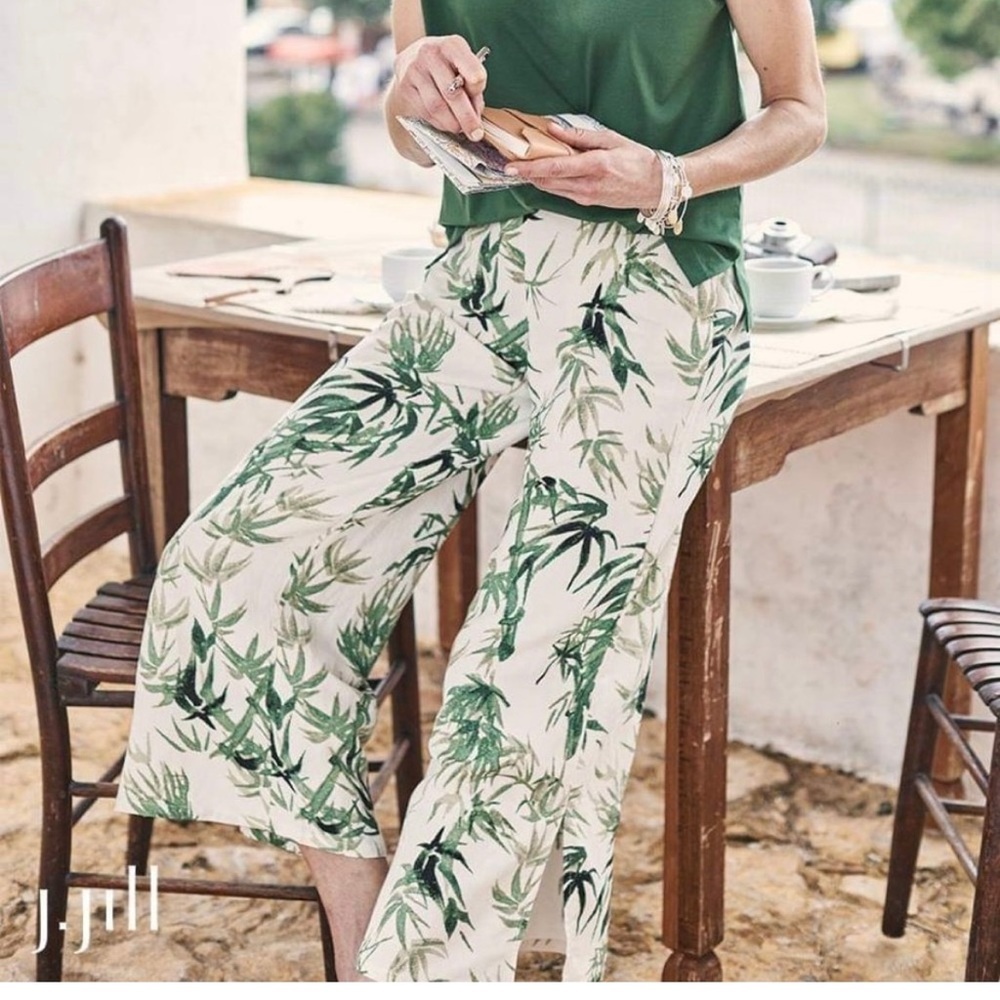 J. Jill linen blend wide leg culottes tropical palm resort wear womens XS beach - Picture 2 of 15